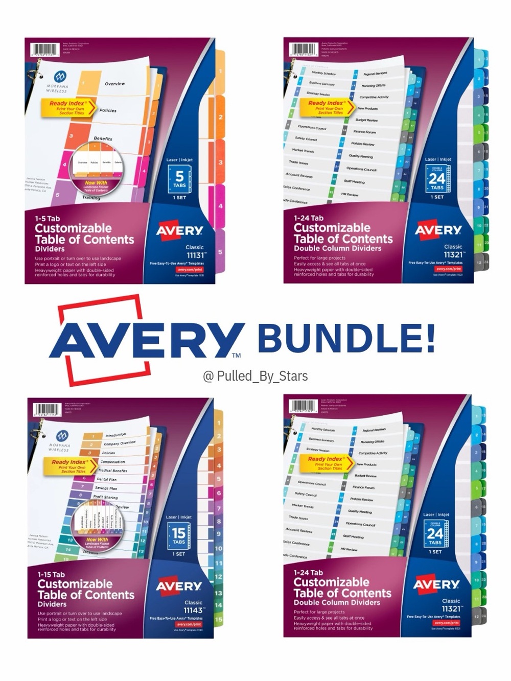 (4) NWT Packs of AVERY Ready Index Tab & Binder Dividers (11143, 11131, 11321)